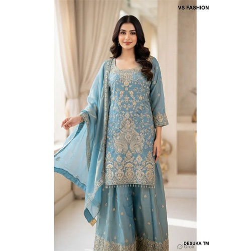 Regal Tissue Silk Palazzo Set with Intricate Zardosi And Tilla Work