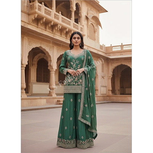 Premium Fendi Luxe Metallic Silk Kurti Palazzo Set with Heavy Zardozi & Sequin Embroidery