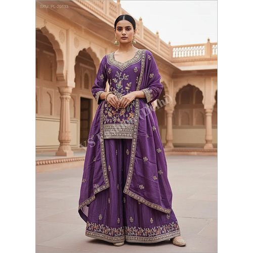 Premium Fendi Luxe Metallic Silk Kurti Palazzo Set with Heavy Zardozi & Sequin Embroidery