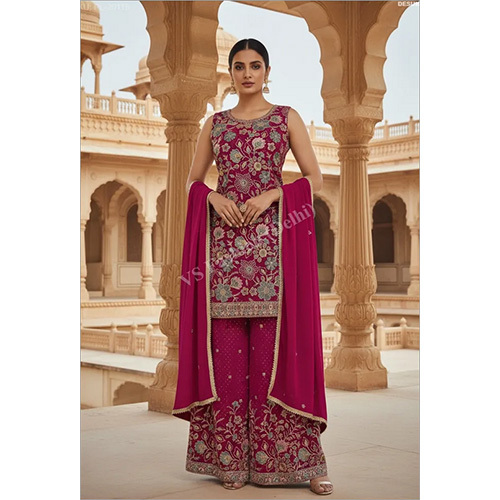 Exquisite Floral Embroidered Georgette Palazzo Suit Set