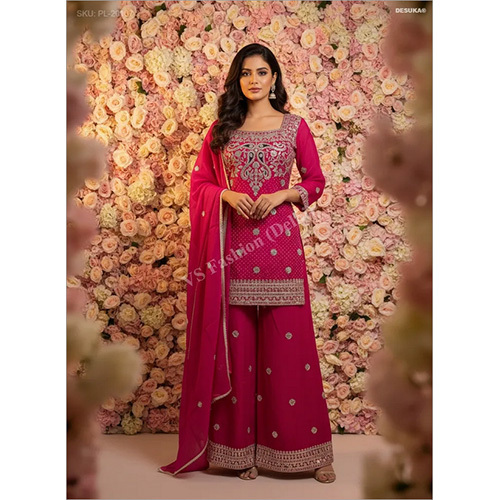 Premium Chinon Chiffon Palazzo Suit with Heavy Zari and Sequin Embroidery