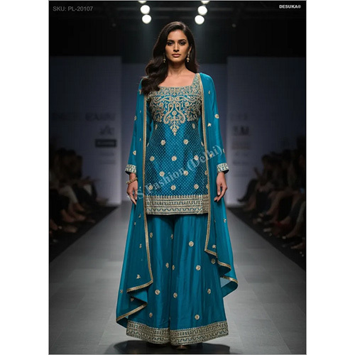 Premium Chinon Chiffon Palazzo Suit with Heavy Zari and Sequin Embroidery