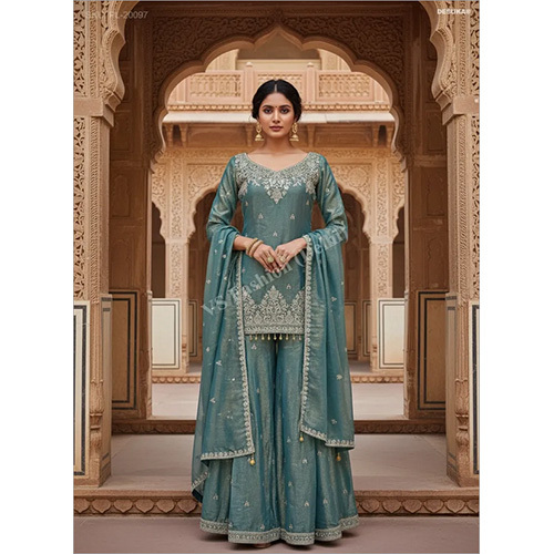 Royal Fendi Luxe Flared Palazzo Suit With Intricate Zari Embroidery