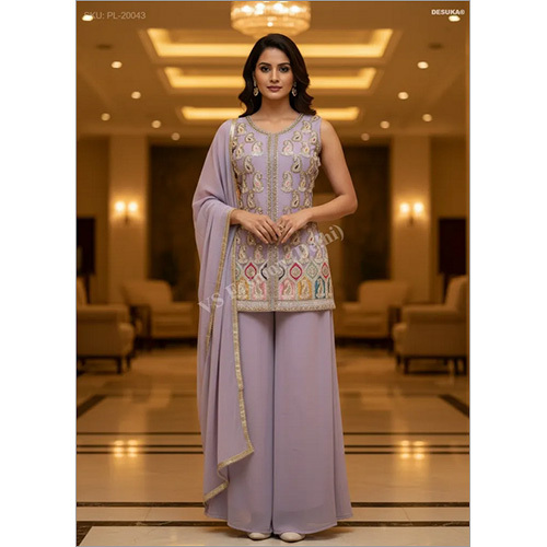 Premium Georgette Palazzo Suit with Intricate Paisley Resham And Sequin Work