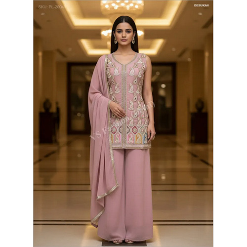 Premium Georgette Palazzo Suit with Intricate Paisley Resham And Sequin Work
