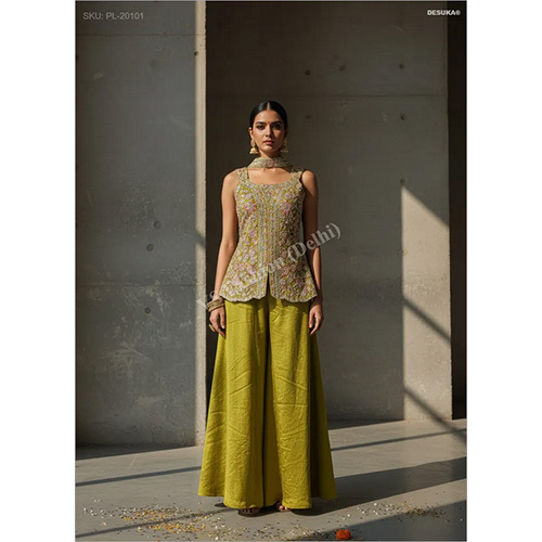 Premium Chinon Chiffon Palazzo Suit with Intricate All-Over Embroidery