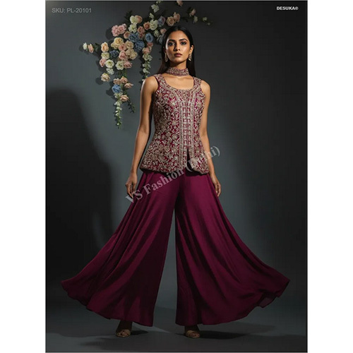 Premium Chinon Chiffon Palazzo Suit with Intricate All-Over Embroidery