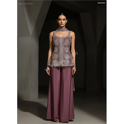 Premium Chinon Chiffon Hand-Embroidered Palazzo Set