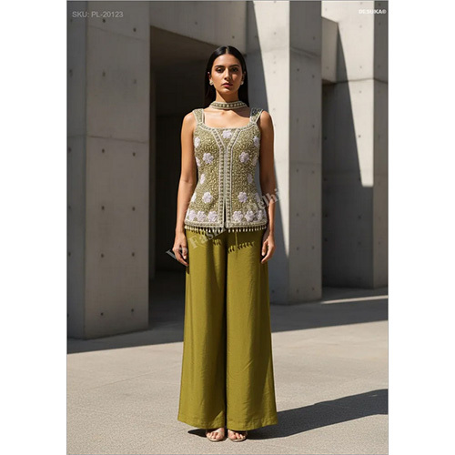 Premium Chinon Chiffon Hand-Embroidered Palazzo Set
