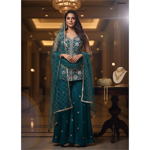 Fendi Luxe Flared Palazzo Set with Intricate Resham Jaal Work