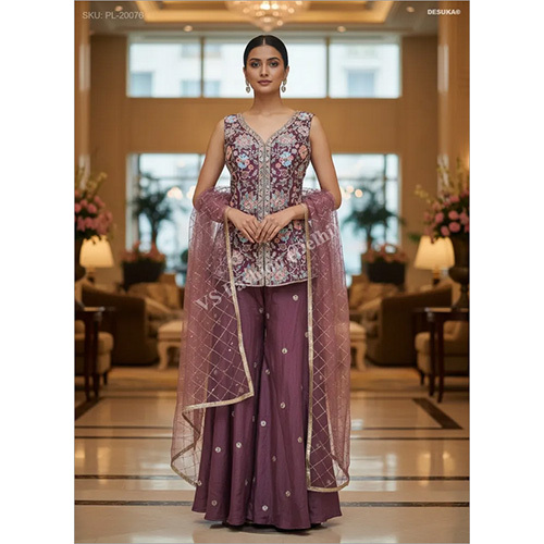 Fendi Luxe Flared Palazzo Set with Intricate Resham Jaal Work