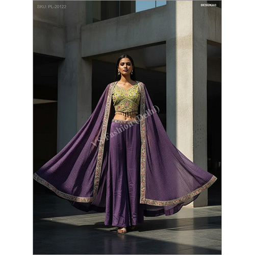 Embroidered Resham And Sequin Indo-Western Cape Set
