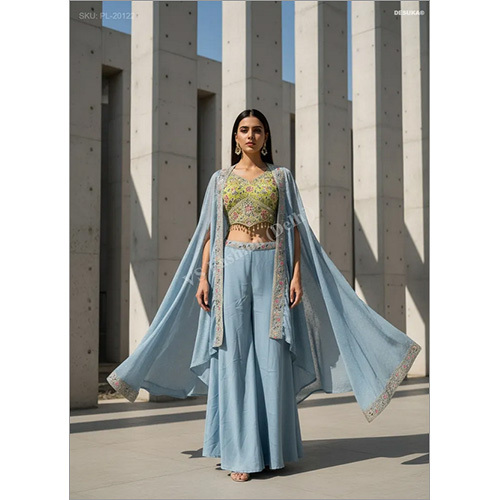 Embroidered Resham And Sequin Indo-Western Cape Set