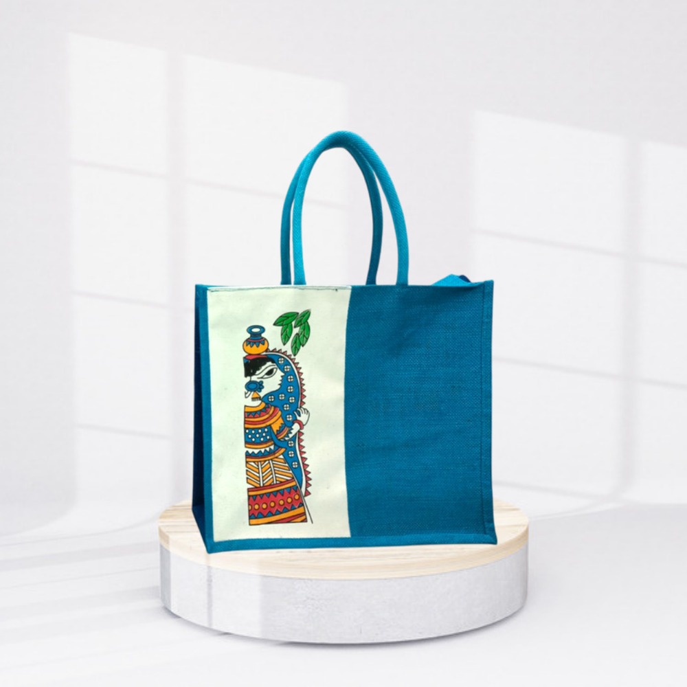 COLOUR JUTE CANVAS BAG 15x18x6