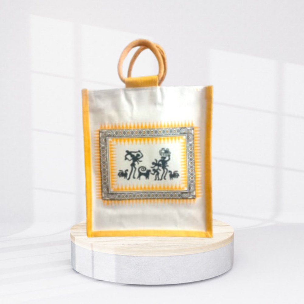 COLOUR JUTE CANVAS BAG 12x14x5