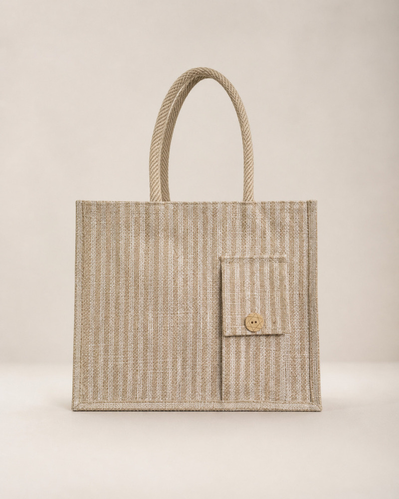 15x18x6 STRIPE NATURAL JUTE BAG