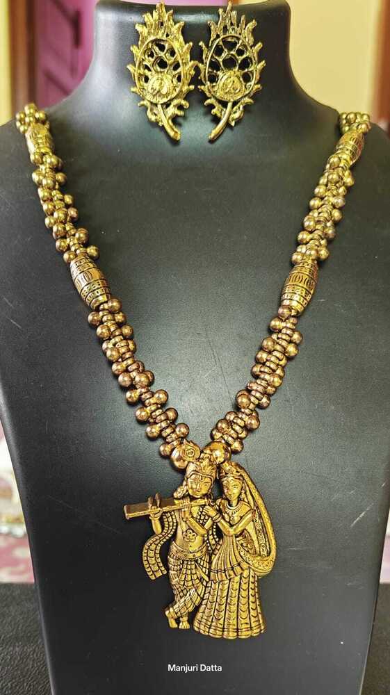 Oxidised Golden Necklace And Earrings Set
