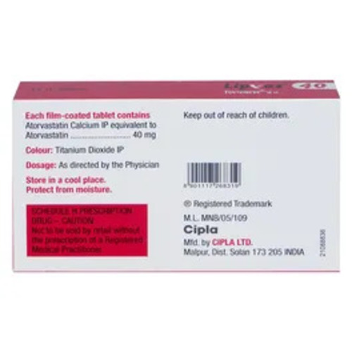 Lipvas Atorvastatin 40mg Tablet, Cholesterol Reduction Treatment Medicine