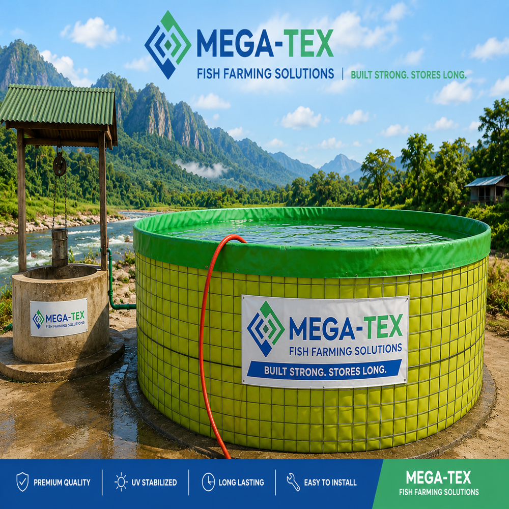 MEGATEX PVC 550 GSM  ROUND BIOFLOC FISH TANK Diameter 3 Mtr X 1.45 Mtr Height