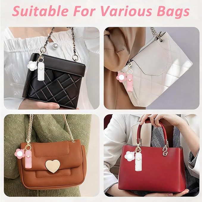 PU Leather Lipstick Balm Holder Keychain with Floral Shape Mirror
