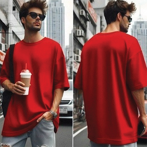 240 GSM Red Color French Terry Cotton T Shirt