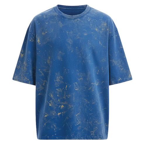 260 GSM Blue Color Stone Wash Terry Cotton T Shirt