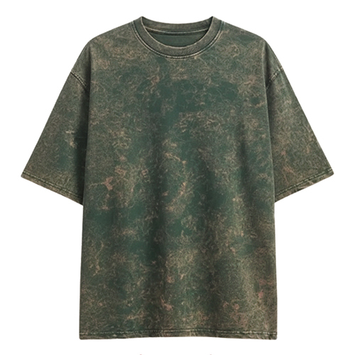 260 GSM Green Color Stone Wash Terry Cotton T Shirt