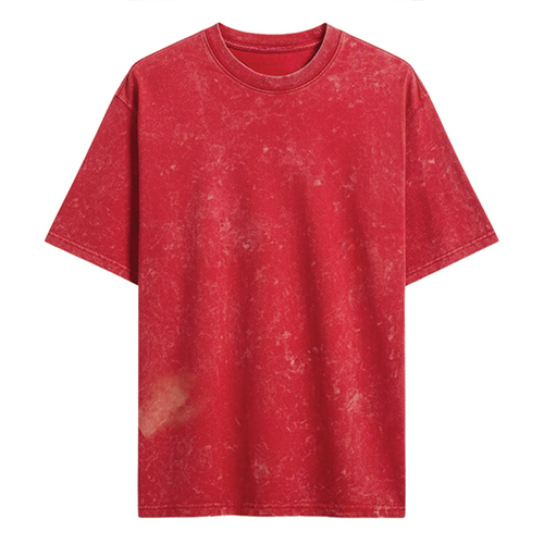 260 GSM Red Color Stone Wash Terry Cotton T Shirt