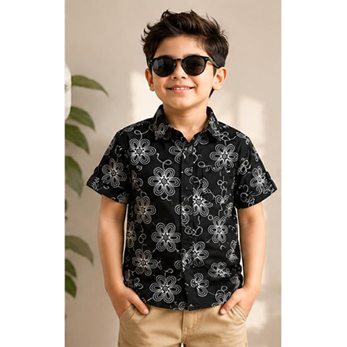 Floral Printed Black Color Shirt