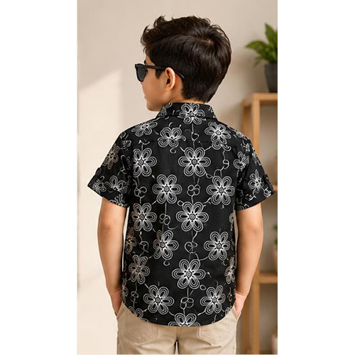 Floral Printed Black Color Shirt