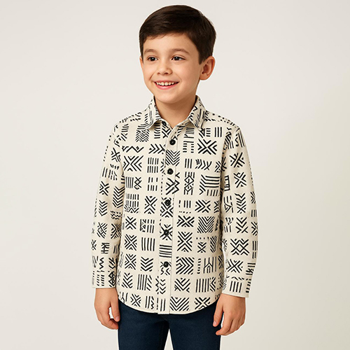 Bene Kleed Kids Regular Fit Printed Lapel Collar Casual Shirt