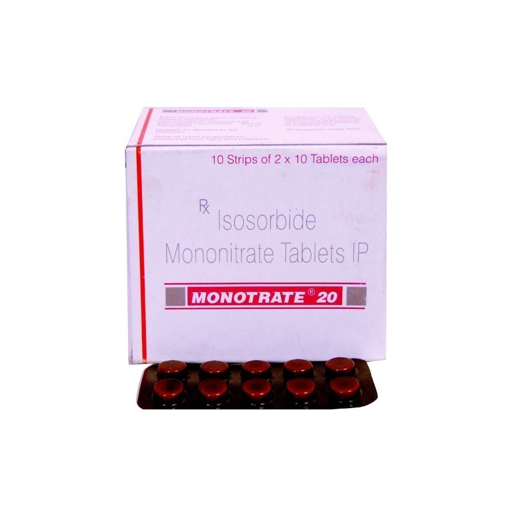 Monotrate Isosorbide Mononitrate 20 Tablet, Angina (Chest Pain) Treatment Medicine