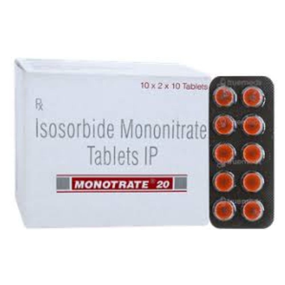 Monotrate Isosorbide Mononitrate 20 Tablet, Angina (Chest Pain) Treatment Medicine