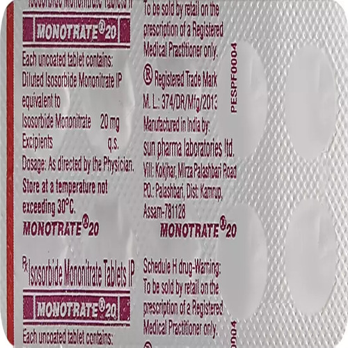 Monotrate Isosorbide Mononitrate 20 Tablet, Angina (Chest Pain) Treatment Medicine