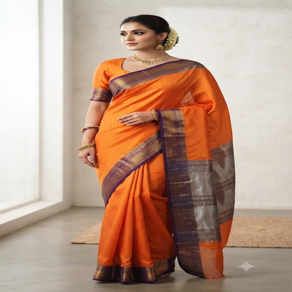 Mullbury Silk Madhubani Penting Saree - Mulberry Silk, 5.5m, Multi-Color with Red & Black Zari Borders | Hand-Painted Floral & Traditional Motifs, Glossy Finish, Unstitched Blouse Piece