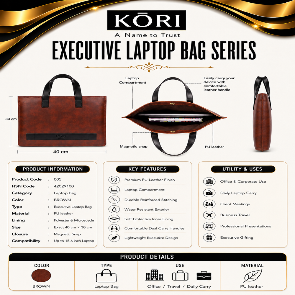 KORI Classic DuoTone Executive Tote Laptop Bag(005)