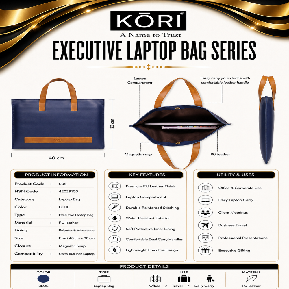 KORI Classic DuoTone Executive Tote Laptop Bag(005)