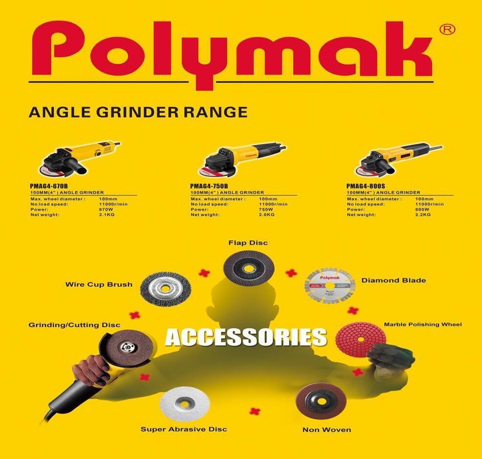 Polymak PMAG4-670B 4 Inch Angle Grinder