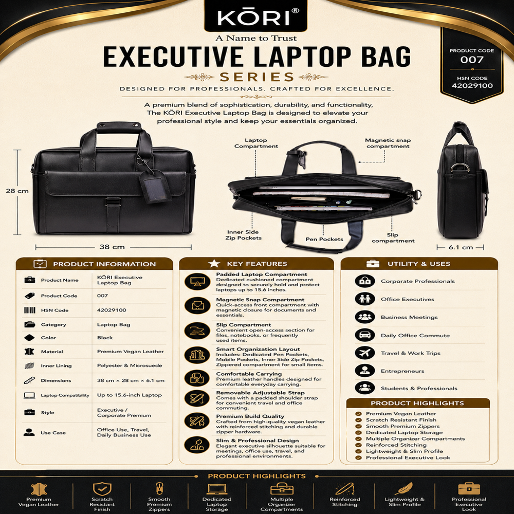 KORI Executive Vegan Leather Laptop Briefcase(007)