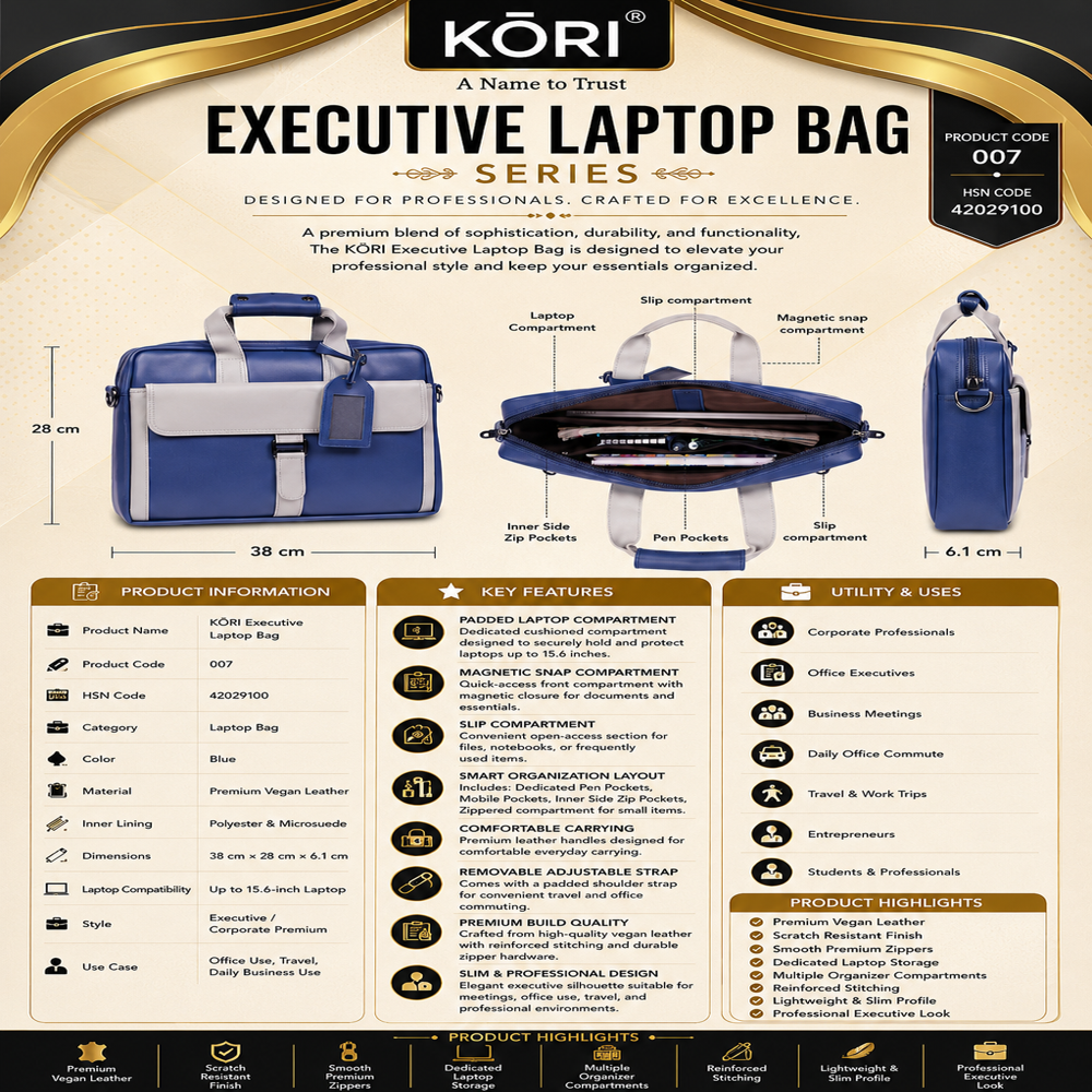 KORI Executive Vegan Leather Laptop Briefcase(007)