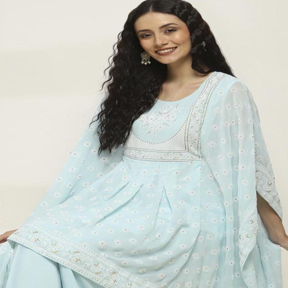 Aqua Green Cotton Kurta Set with Embroidered Dupatta  Festive & Daily Wear