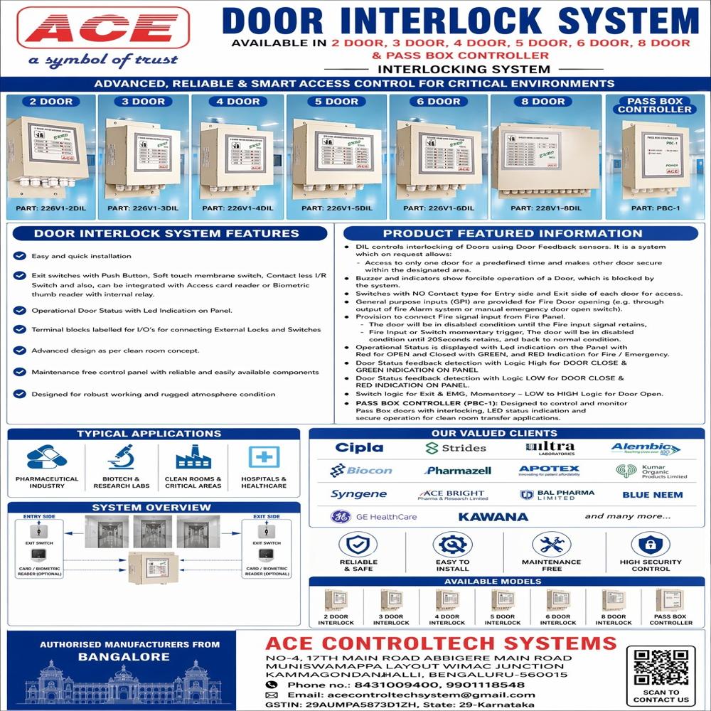 Interlock - Clean Room 3 Door Interlocking System - Chip Type: Industrial Grade