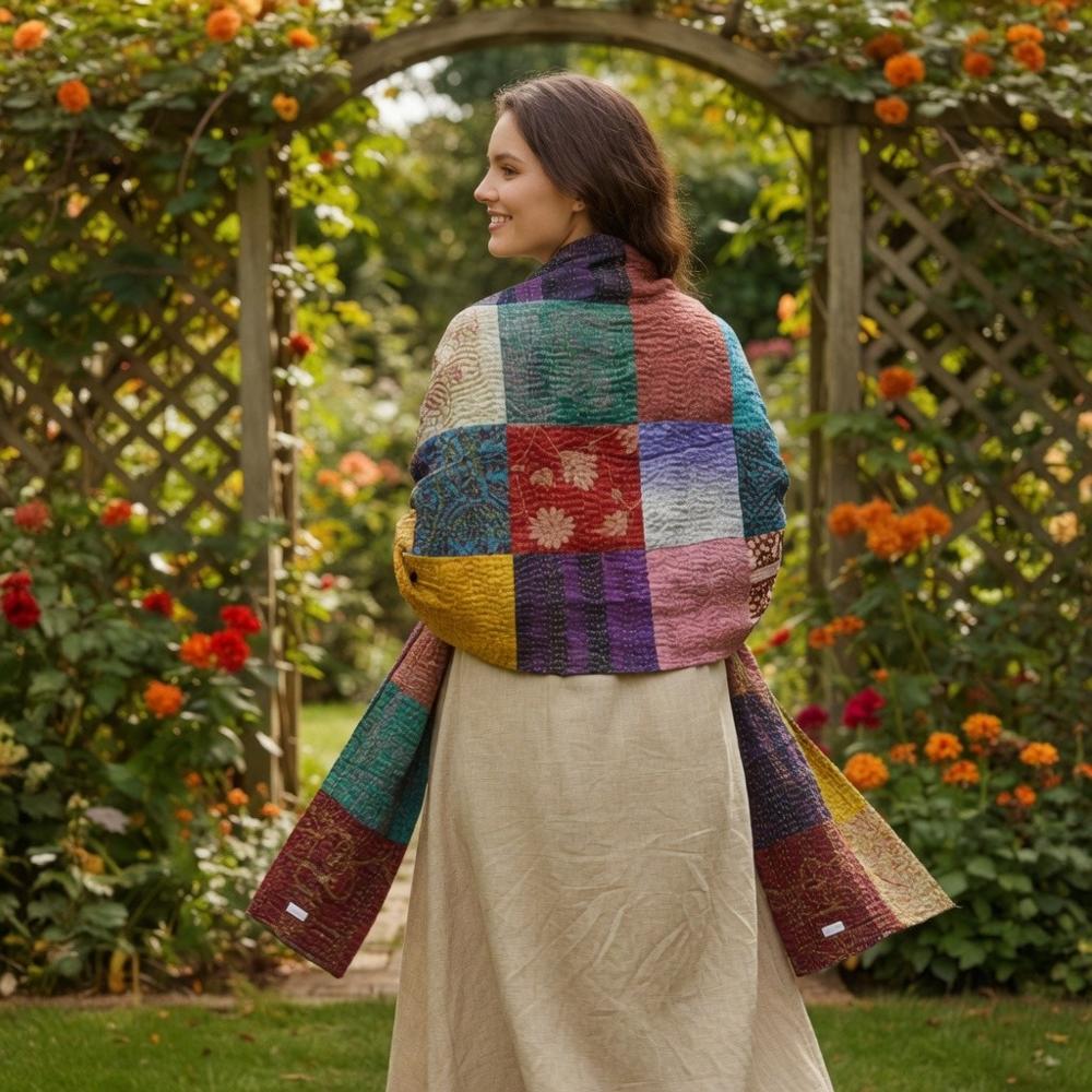 Vintage Silk Khanta Work Scarves