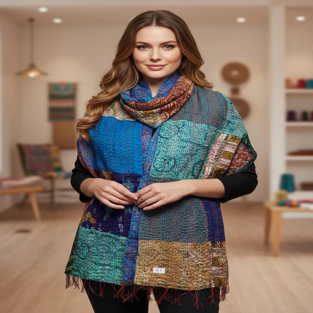 Vintage Silk Khanta Work Scarves