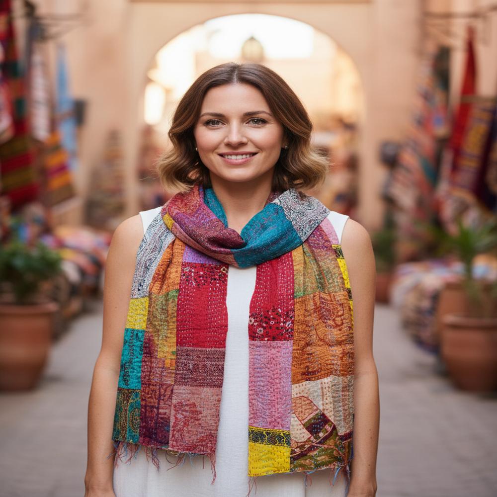 Vintage Silk Khanta Work Scarves