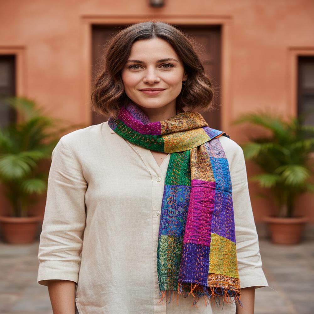 Vintage Silk Khanta Work Scarves