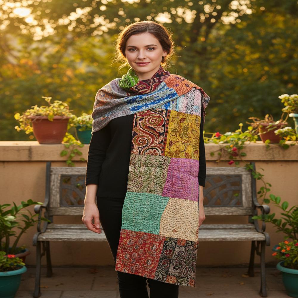 Vintage Silk Khanta Work Scarves