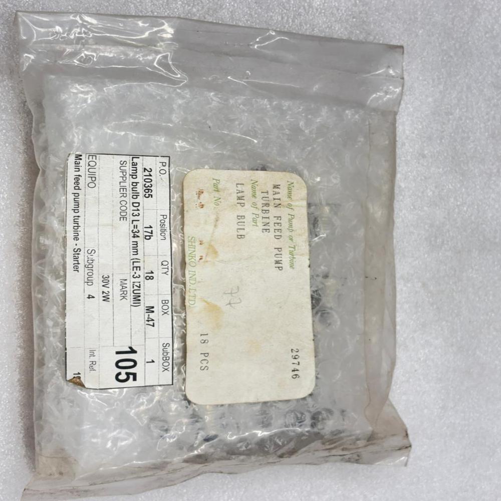 SHINKO MAIN FEED PUMP TURBINE LAMP BULB 18 PCS 