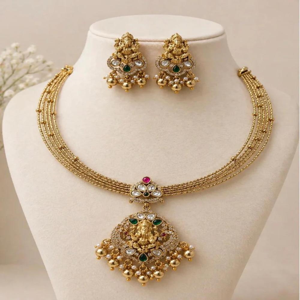 Victorian Style Jadau Hasli Necklace Set - Gender: Women