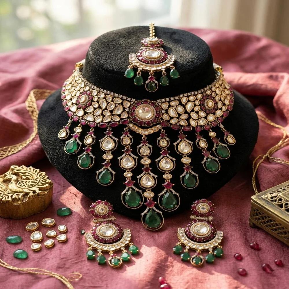 Kundan Polki Bridal Necklace Set - Gender: Women